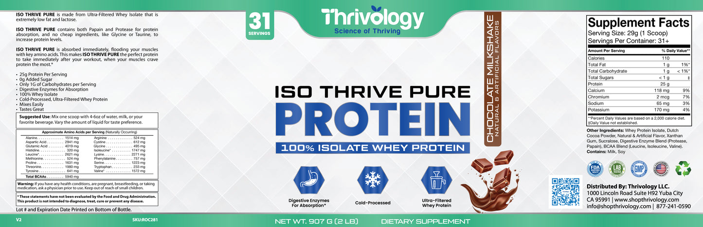 Iso Thrive Pure Protein 100% Isolate Whey Protein Flavor: chocolate